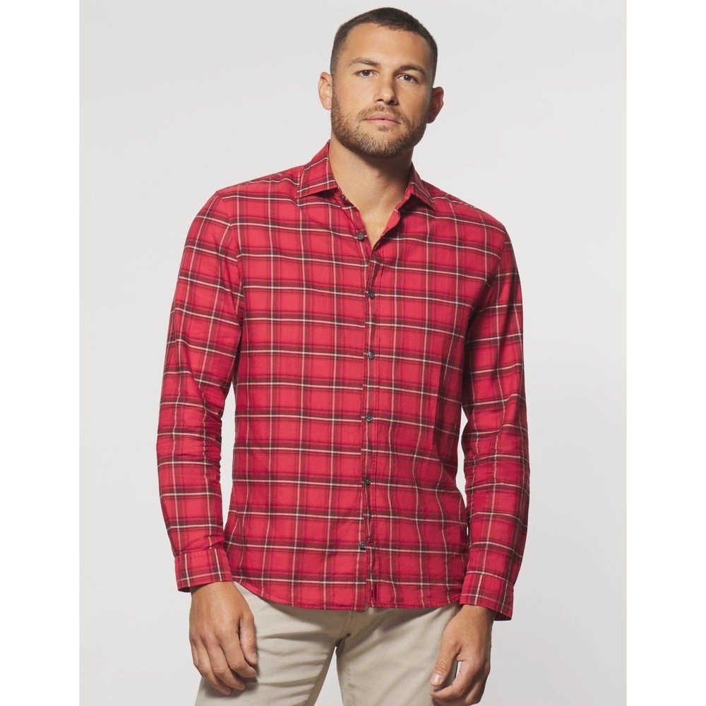 Johnnie-O Luton Featherweight‎ Button Up Shirt Malibu Red Size Large